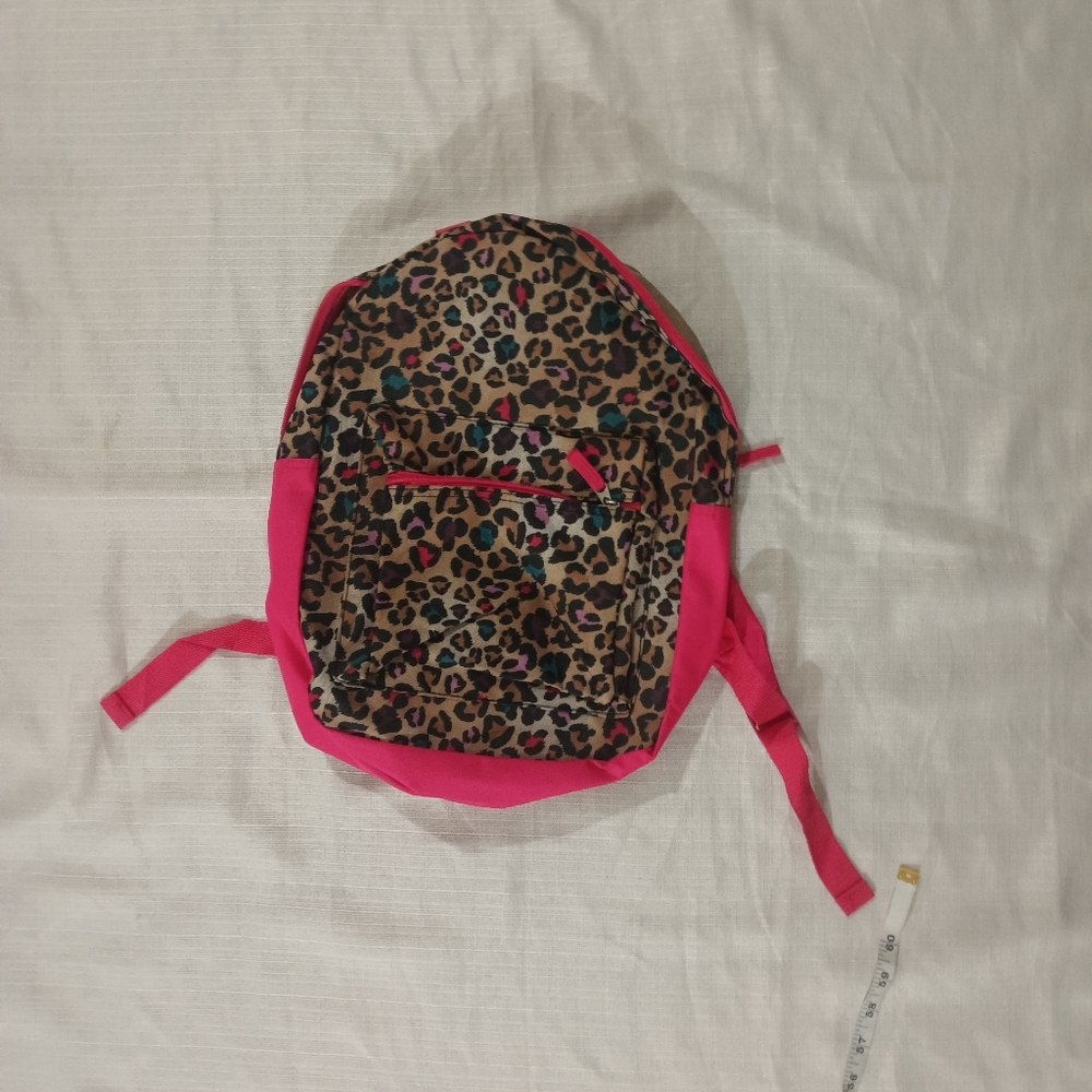 Leopard Print Kids Backpack with Pink Trim